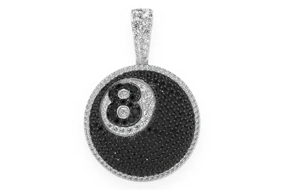 8-Ball Black & White Diamond Pendant 14k Solid Gold 2.50ctw