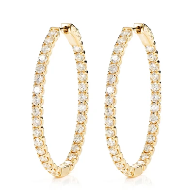 Oval Diamond Insdie Outside Hoop Earrings 14k Solid Gold 5.00ctw 