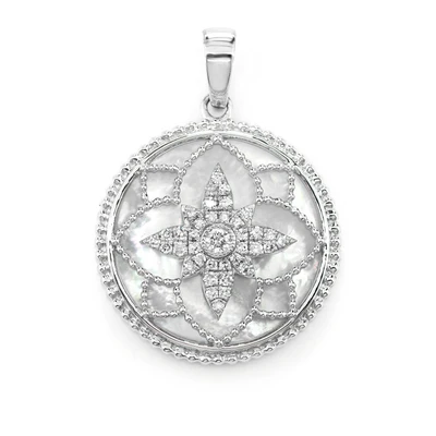 Mop Diamond Flower Medallion Pendant 14k   