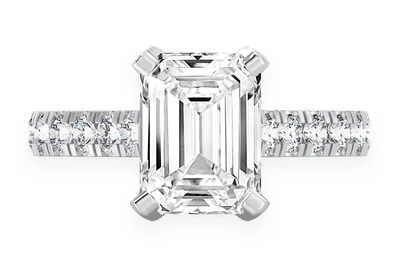Thinn - Emerald Cut One Row Under Halo Diamond Ring 14k Solid Gold 3.00ctw