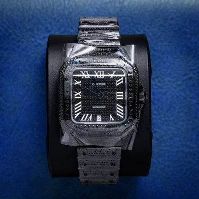 Cartier Santos Steel Black Coated 13.50ctw Black Diamonds (2024) - Wc