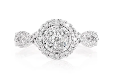 Round Mosaic Halo Twisted Diamond Ring 14k Solid Gold 0.80ctw