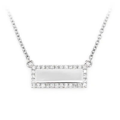 Engraveable Diamond Blank Name Plate Pendant Attached Necklace 14k Solid Gold 0.15ctw