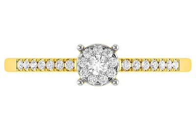 Halo Single Row Diamond Engagement Ring 0.12ctw - 14k Solid Gold- All Natural