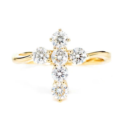Pointed Cross Diamond Ring 14k Solid Gold 0.90ctw