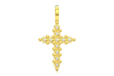 Multi Beads Cross Diamond Pendant 14k Solid Gold 0.20ctw