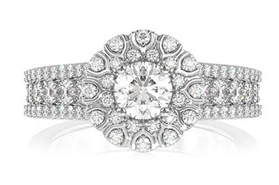 Wishbone Halo Diamond Engagement Ring 1.10ctw - 14k Solid Gold- All Natural