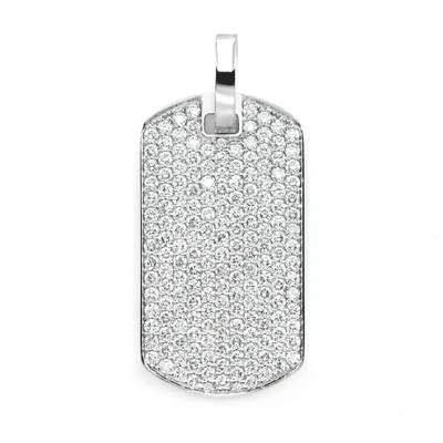 Diamond Pave Dog Tag Pendant 14k Solid Gold 3.75ctw