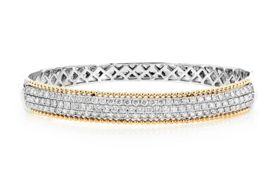Beaded Border Diamond Bangle 14k Solid Gold & Platinum 2.50ctw
