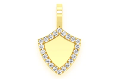 Engravable Shield Diamond Pendant 14k Solid Gold 0.20ctw