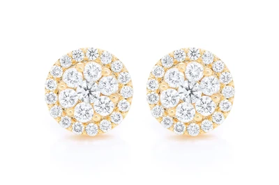 Halo Flower Stud Diamond Earrings 14k Solid Gold 4.00ctw