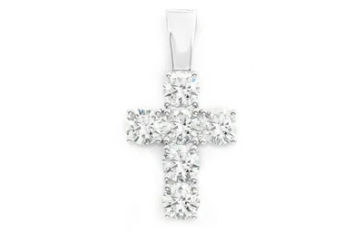 6 Stone Cross Diamond Pendant 14k Solid Gold 3.00ctw