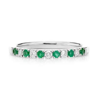 Emerald And Diamond Single Row Band Ring 14k Solid Gold 0.33ctw 