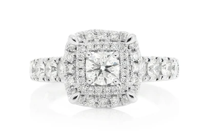 Double Halo 5 Stone Band - Diamond Engagement Ring - All Natural