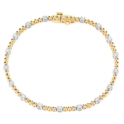 3pt Crown Set Beaded Diamond Link Bracelet 14k Solid Gold 0.60ctw
