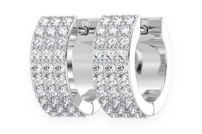 3 Row Hoop Diamond Earrings 14k Solid Gold 0.33ctw