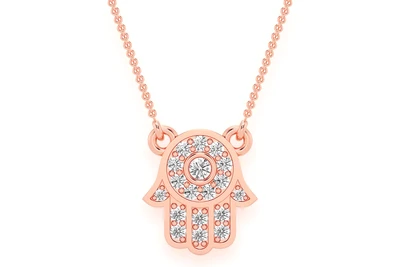 Hamsa Bezel Center Necklace Pendant 14k   