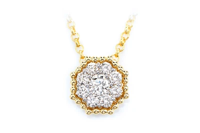 Beaded Hexagon Cluster Diamond Pendant Attached Necklace 14k Solid Gold 0.45ctw 