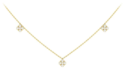 Clover Diamond Station Necklace 14k Solid Gold 0.45ctw