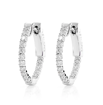 Diamond Inside Outside Quick Release Hoop Earrings 14k Solid Gold 0.50ctw