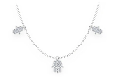 5 Hamsa Rolo Diamond Necklace Connected 14k Solid Gold 0.40ctw