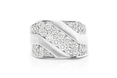 Double Row Angular Satin Diamond Ring 14k Solid Gold 2.00ctw