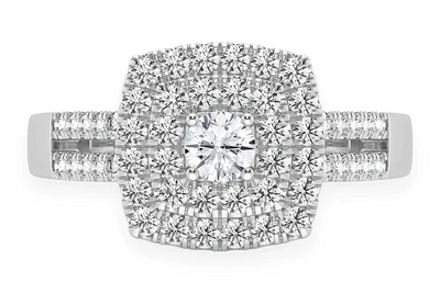 Princess Double Halo W/ Split Shank Ring 14k   