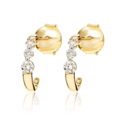 Graduated Diamond Trio Hoop Earrings 14k Solid Gold 0.25ctw