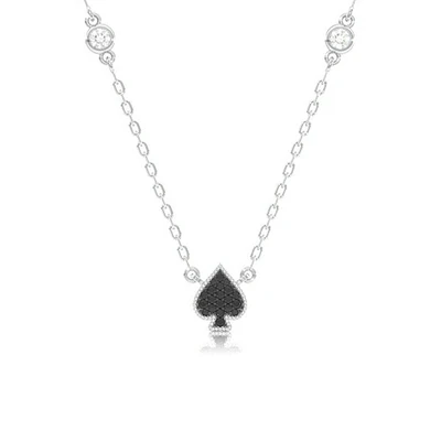Spade Playing Card Symbol Pendant Attached Necklace 14k Solid Gold 0.30ctw