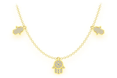 5 Hamsa Rolo Diamond Necklace Connected 14k Solid Gold 0.40ctw