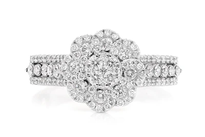 Floral Three Row Diamond Ring 14k Solid Gold 0.70ctw