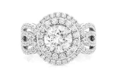 1.50ct Round Solitaire - Double Halo 3 Row Shank - Diamond Engagement Ring - All Natural