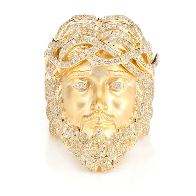 Jesus Signet Crown Of Thorns Diamond Ring Solid Gold 3.25ctw