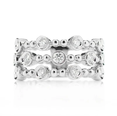 4 Row Scattered Bezel Ring 14k   