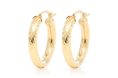 4MM Diamond-Cut Hoop Earrings 14k Solid Gold Small