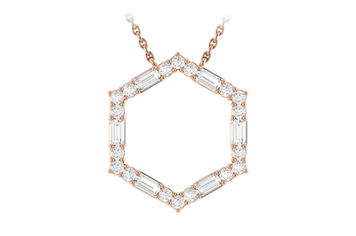Hexagon Baguette Diamond Pendant Attached 14k Solid Gold 0.25ctw