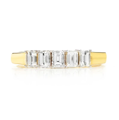 Five Stone Baguette Diamond Ring 14k Solid Gold 0.80ctw