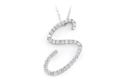 Any Letter Script Initial Diamond Letter Necklace 14k Solid Gold 0.35ctw 