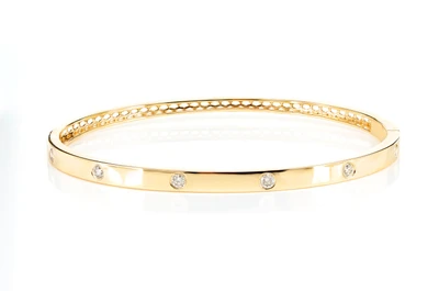 Thin Gypsy Set Diamond Bangle Bracelet 14k Solid Gold 0.35ctw 
