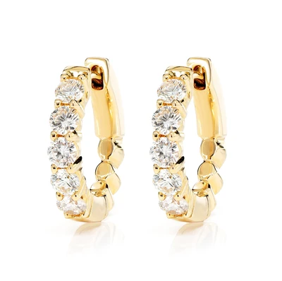 Shared Prong Diamond Hoop Earrings 14k Solid Gold 1.00ctw 