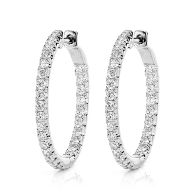 Oval Diamond Inside Outside Hoop Earrings 14k Solid Gold 1.15ctw