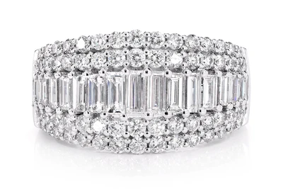 Four Row Graduated Baguette And Round Diamond Ring 14k Solid Gold 2.00ctw