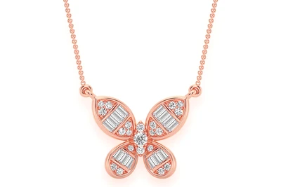 Butterfly Baguette Necklace Pendant 14k   