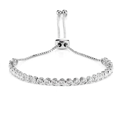 Adjustable Bezel Set Diamond Slider Bracelet 14k Solid Gold 1.05ctw 