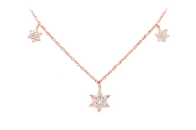 Three Star Diamond Necklace 14k Solid Gold 0.21ctw