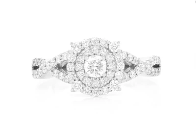 0.75ctw Round Split Shank Unique Halo- Diamond Engagement Ring - All Natural