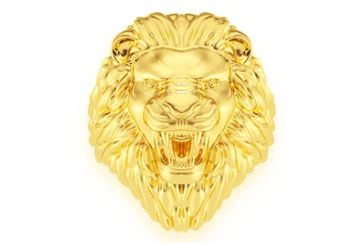 Plain Lion Head Ring 14k Solid Gold 
