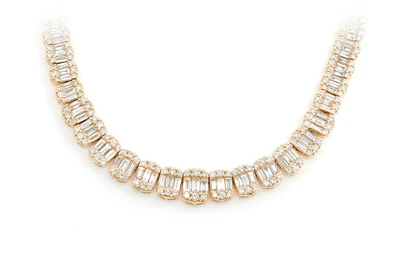 Graduated Oval Baguette Diamond Necklace 14k Solid Gold 20.00ctw