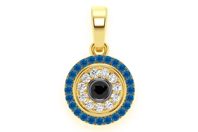 Round Evil Eye Diamond Pendant 14k Solid Gold 0.25ctw