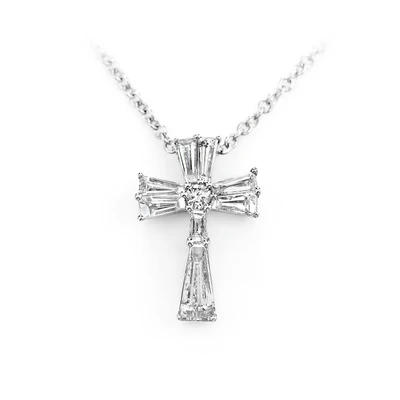 Diamond Cross Pendant Attached Neklace 14k Solid Gold 0.75ctw